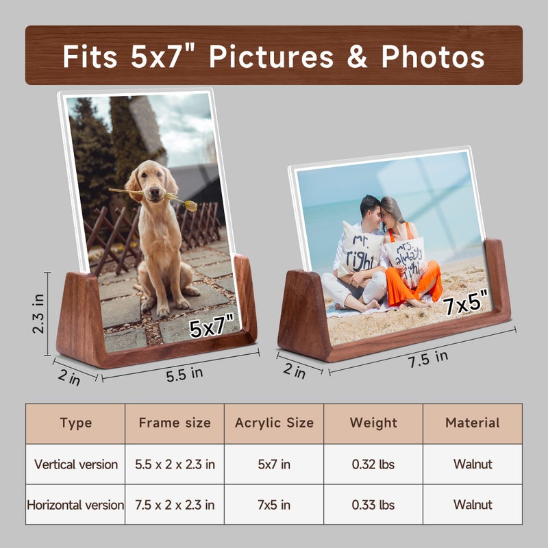 Komimaci إطار صورة Komimaci مقاس 5 × 7 - إطار صور خشبي ريفي مكون من قطعتين مع قاعدة من خشب الجوز وأغطية زجاجية أكريليك عالية الدقة لسطح الطاولة أو شاشة سطح المكتب (5 × 7 بوصة أفقيًا + عموديًا) - Image 3